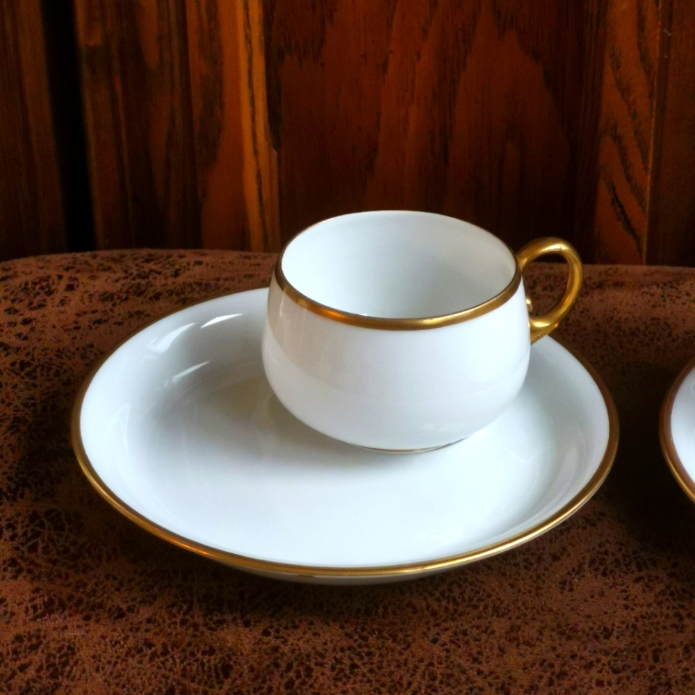 Antique Delicate White Bone China Coffee Cup & Saucer w/Gold Trim by MZ Austria